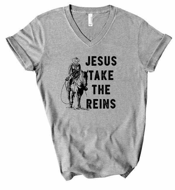 V-Neck Jesus Take the Reins Boutique Tee- 5 Colors