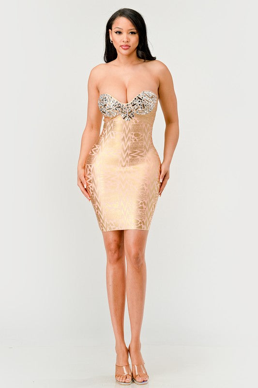 Gilded Glamour Strapless Dress-2 Colors