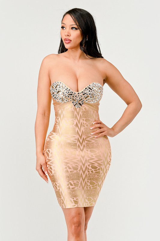 Gilded Glamour Strapless Dress-2 Colors