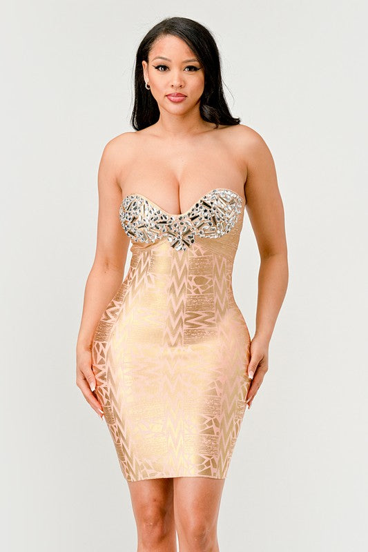 Gilded Glamour Strapless Dress-2 Colors
