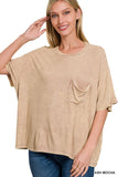 Washed Ribbed Cuffed Short Sleeve Round Neck Top-4 Colors