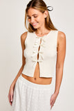 Satin Bow Detail Sleeveless Sweater Top- 4 Colors