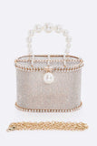 Pearl Handle Iconic Rhinestone Box Clutch