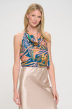 Renee C Made in USA Tropical Leaf Halter Neck Backless Top