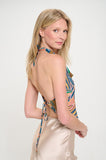 Renee C Made in USA Tropical Leaf Halter Neck Backless Top