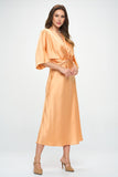 Renee C Made in USA Satin Stretch Solid Dress w Twist-Melon