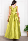 Apple Green Satin Belted Maxi Dress