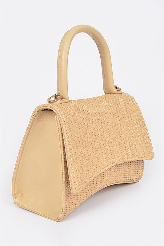 Faux Straw Top Handle Crossbody Swing Bag-3 Colors