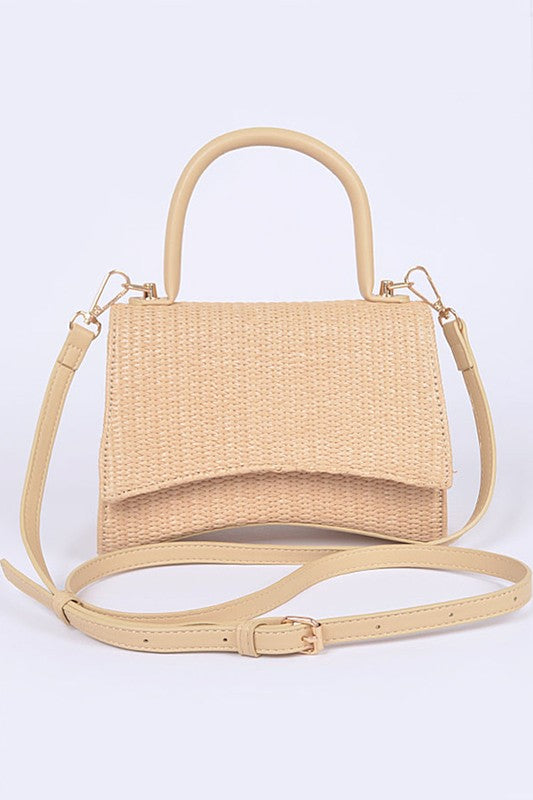 Faux Straw Top Handle Crossbody Swing Bag-3 Colors