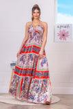 Red Multi Paisley Print Halter Maxi Dress (Pre-Order)