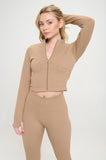 Seamless Ribbed Tracksuit Zip-up Two-Piece Set- 5 Colors