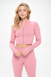 Seamless Ribbed Tracksuit Zip-up Two-Piece Set- 5 Colors