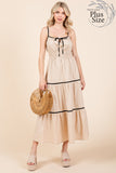 Plus Size Piping Detailed Midi Sundress