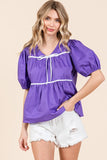 Piping Detail Babydoll Top-2 Colors