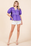 Piping Detail Babydoll Top-2 Colors