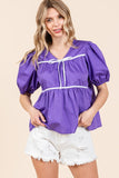 Piping Detail Babydoll Top-2 Colors