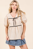 Piping Detail Babydoll Top-2 Colors