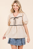 Piping Detail Babydoll Top-2 Colors