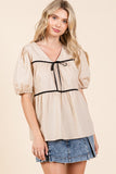 Piping Detail Babydoll Top-2 Colors