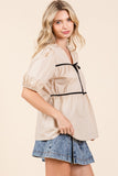 Piping Detail Babydoll Top-2 Colors