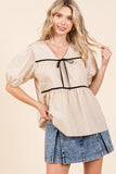 Piping Detail Babydoll Top-2 Colors