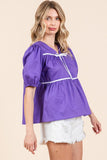 Piping Detail Babydoll Top-2 Colors