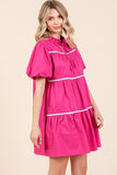 Plus Sizing Piping Detailed Babydoll Mini Dress