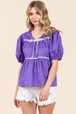 Plus Size Piping Detail Babydoll Top-2 Colors