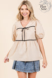 Plus Size Piping Detail Babydoll Top-2 Colors