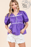 Plus Size Piping Detail Babydoll Top-2 Colors