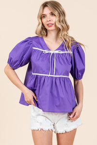 Plus Size Piping Detail Babydoll Top-2 Colors