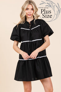 Plus Sizing Piping Detailed Babydoll Mini Dress