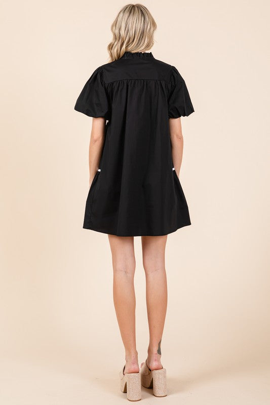 Plus Sizing Piping Detailed Babydoll Mini Dress