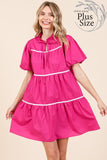 Plus Sizing Piping Detailed Babydoll Mini Dress