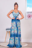 Blue Multi Satin Tiered Maxi Dress (Pre-Order)