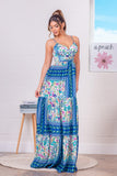 Blue Multi Satin Tiered Maxi Dress (Pre-Order)