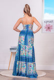 Blue Multi Satin Tiered Maxi Dress (Pre-Order)