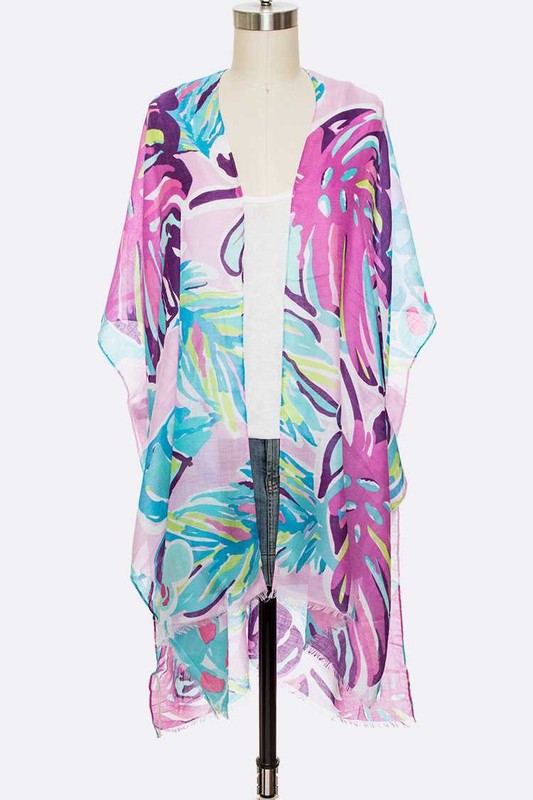 Tropical Floral Print Light Weight Kimono Cardigan- 2 Colors