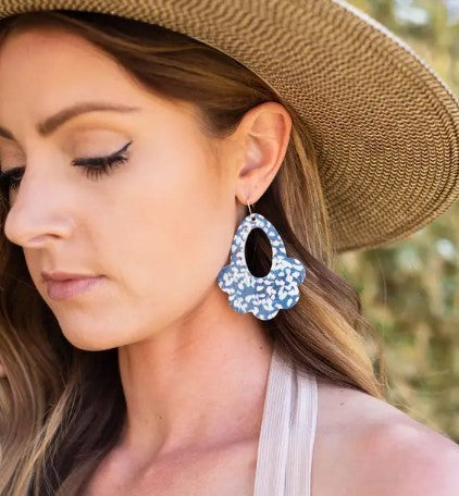 Lilac Purple Flourish Flower Leather Earrings