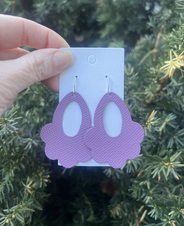 Lilac Purple Flourish Flower Leather Earrings