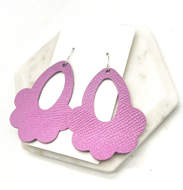 Lilac Purple Flourish Flower Leather Earrings