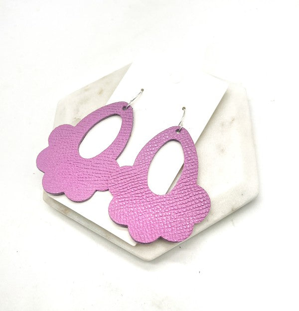 Lilac Purple Flourish Flower Leather Earrings