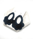 Black Pebble Flourish Flower Leather Earrings
