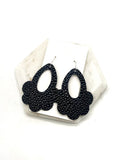 Black Pebble Flourish Flower Leather Earrings