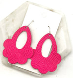 Hot Pink Flourish Flower Leather Earrings