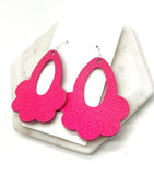 Hot Pink Flourish Flower Leather Earrings