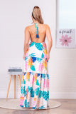 Tropical Tiered Halter Maxi Dress (Pre-Order)