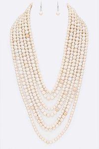 Statement Genuine Beads Layered Necklace Set