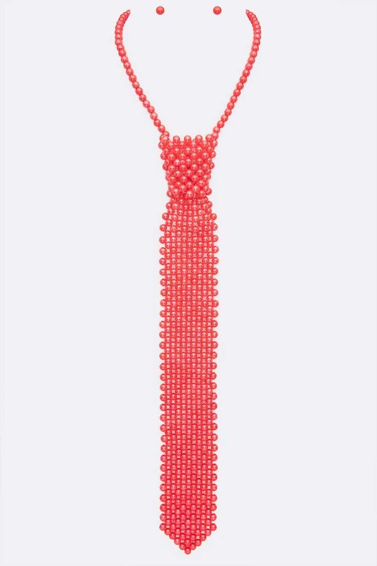 Pearl Beaded Neck Tie Statement Neckalce Set