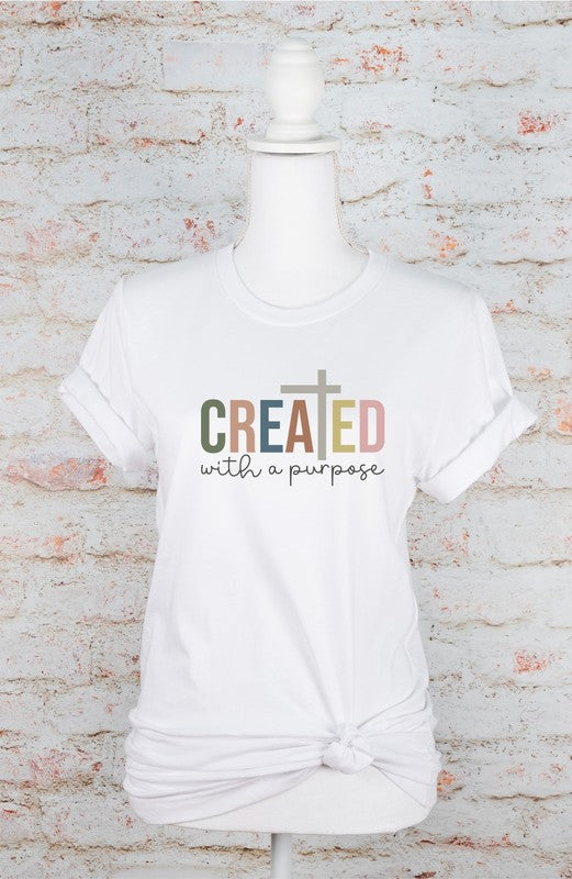 Colorful "Created with Purpose" Graphic Tee-4 Colors